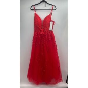 NWT Miss Veil Wedding Dress Women 10 Red Floral‎ Spaghetti Strap Sweetheart Neck
